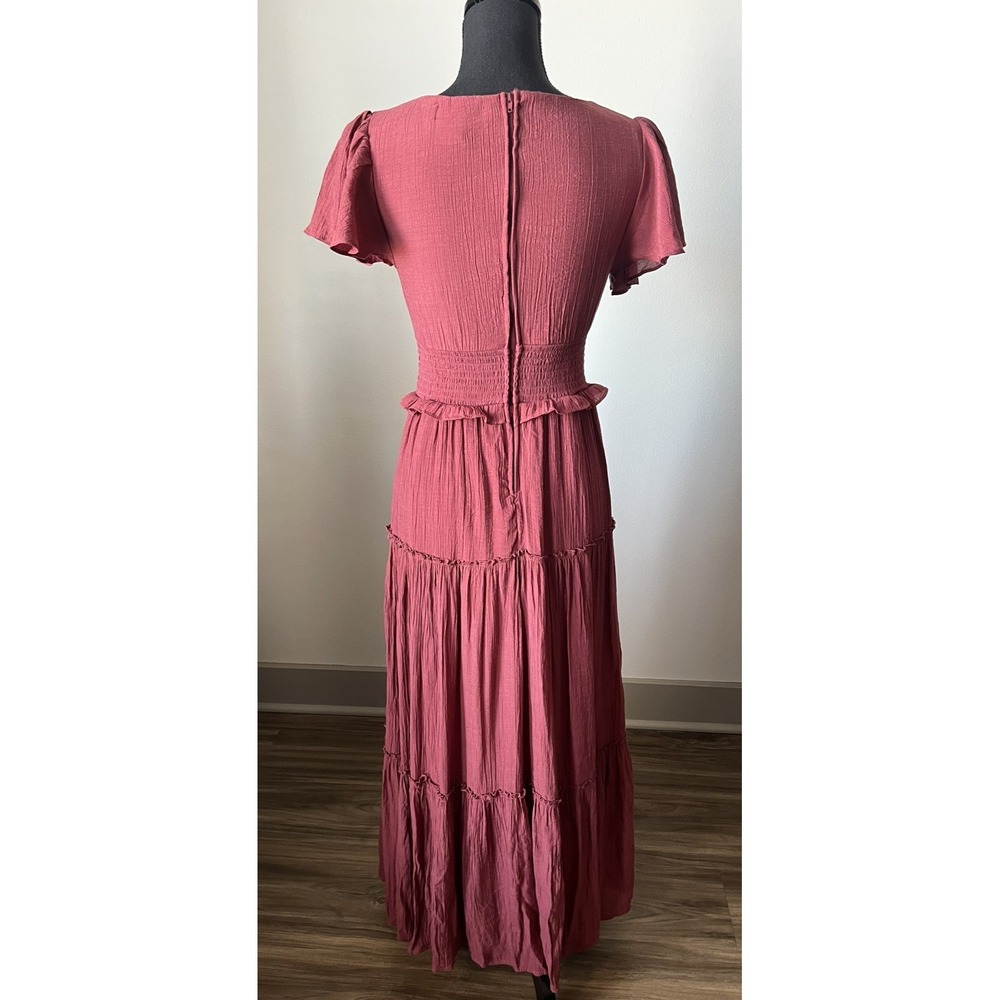 Audrey Parks Womens Smocked‎ Milkmaid Tiered Maxi Dress Pink Princess Feminine S - Picture 11 of 13